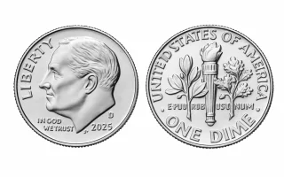 Obverse and reverse of a 2025 Roosevelt dime.